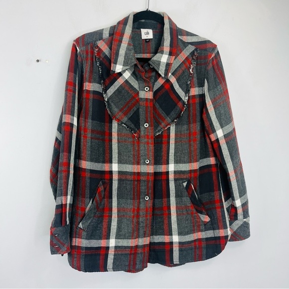 CAbi Tops - Cabi Size Medium Tavern Shirt Double Layer Plaid Grey Red ZZ1